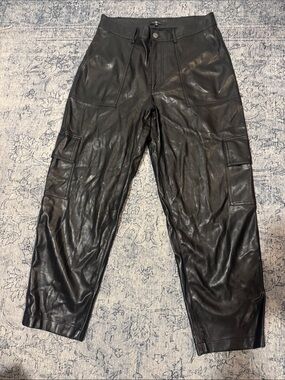 7 For All Mankind Black Leather Cargo Pants- Women’s Medium